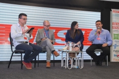 Pedro Rubim, Bruno Honda, Francine Maia e Edson Trajano,durante talk